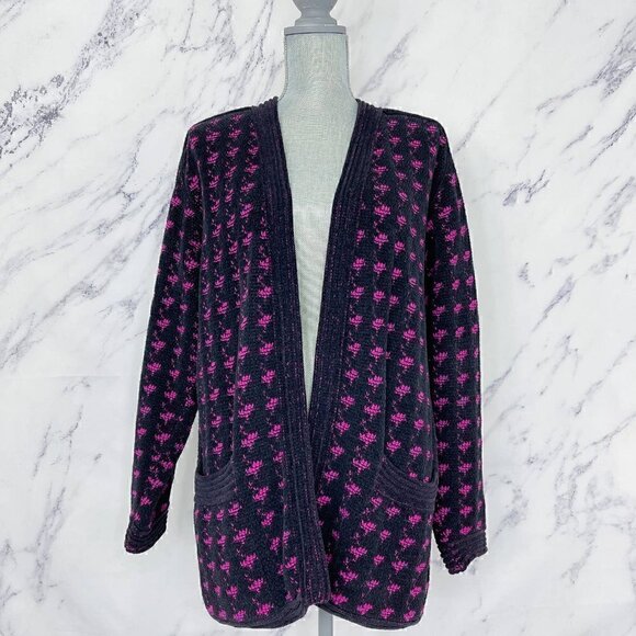 Emanuel Ungaro Parallele Paris | Black & Pink Cardigan Sweater | Sz 10 - Picture 1 of 10